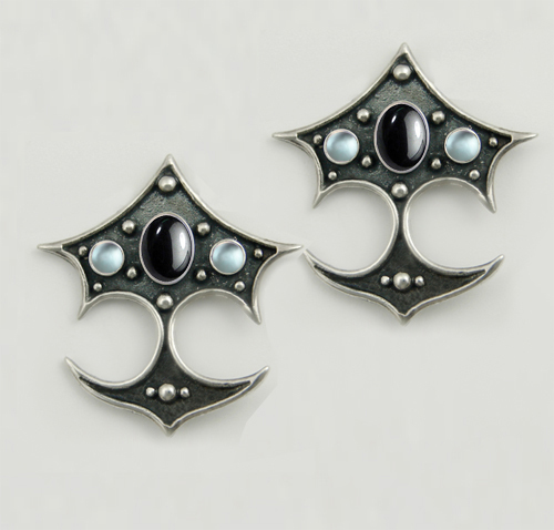 Sterling Silver Gothic Drop Dangle Earrings With Hematite And Blue Topaz